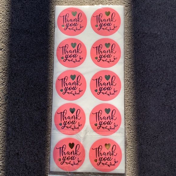 NEW! 100ct. Pink Thank You Stickers, Black Script & Gold Hearts - Picture 5 of 5